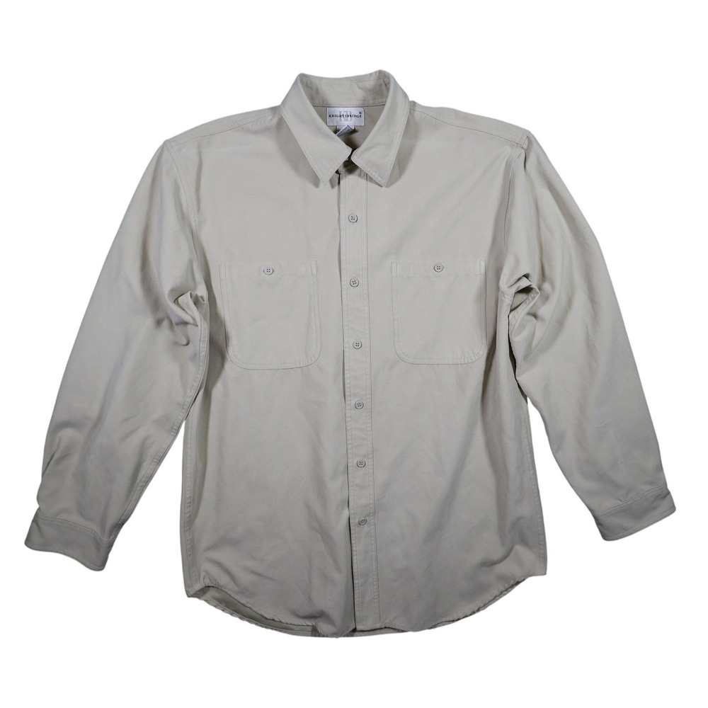 Knightsbridge Button‎ Up Shirt Mens Medium Beige Excellent Vintage Faux Suede